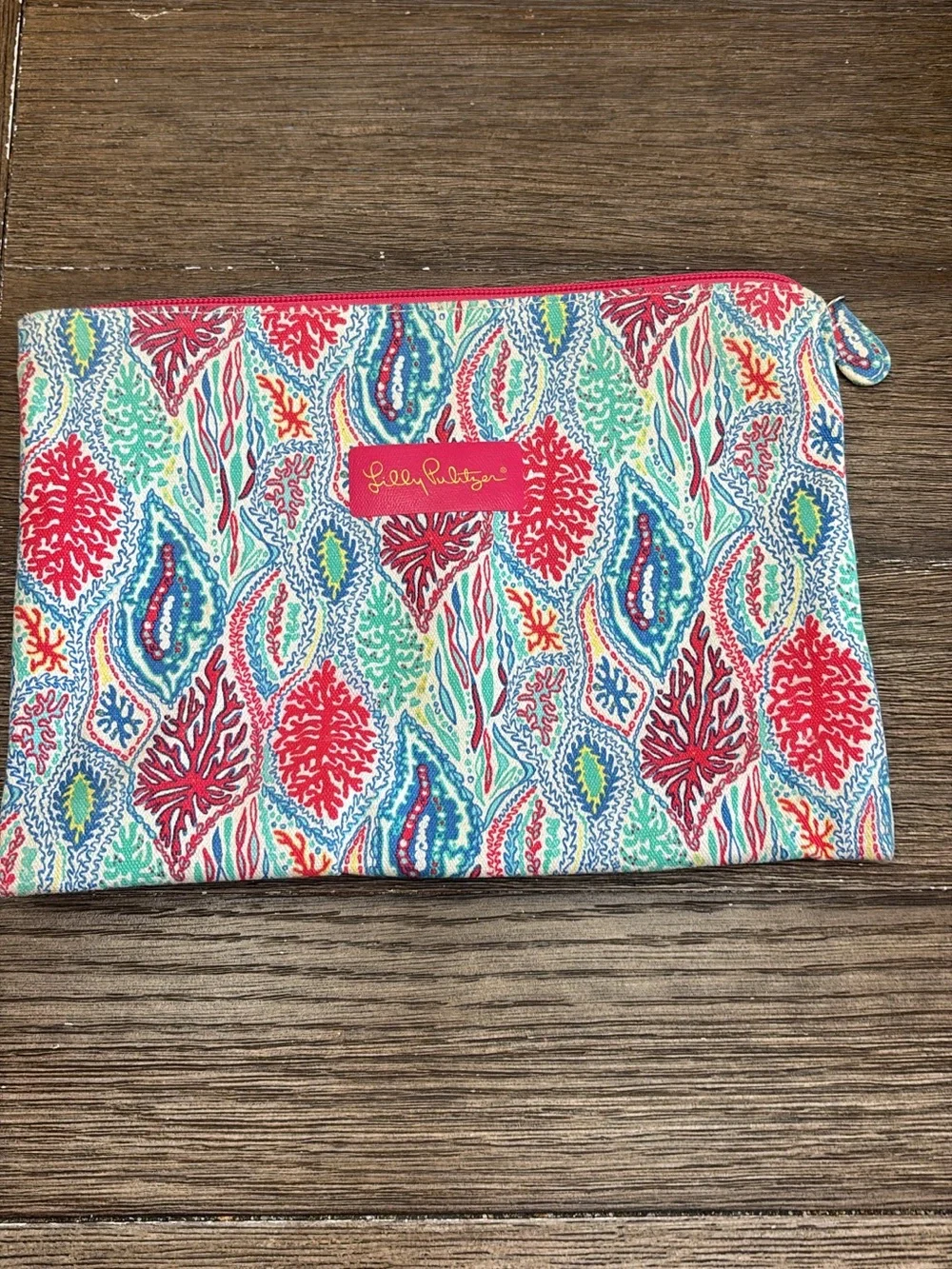 Lilly Pulitzer Coral, Blue, Green & White Printed Cosmetic Pouch